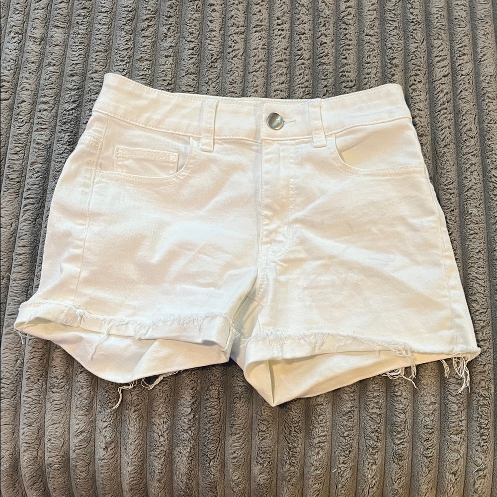 American Eagle White Distressed Hem Shorts